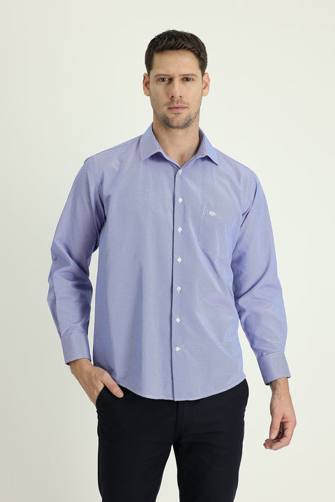 Navy Blue Long Sleeve Classic Patterned Cotton Easy-Iron Shirt