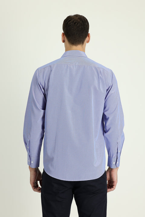 Navy Blue Long Sleeve Classic Patterned Cotton Easy-Iron Shirt
