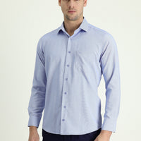 Light Blue Long Sleeve Classic Patterned Cotton Shirt
