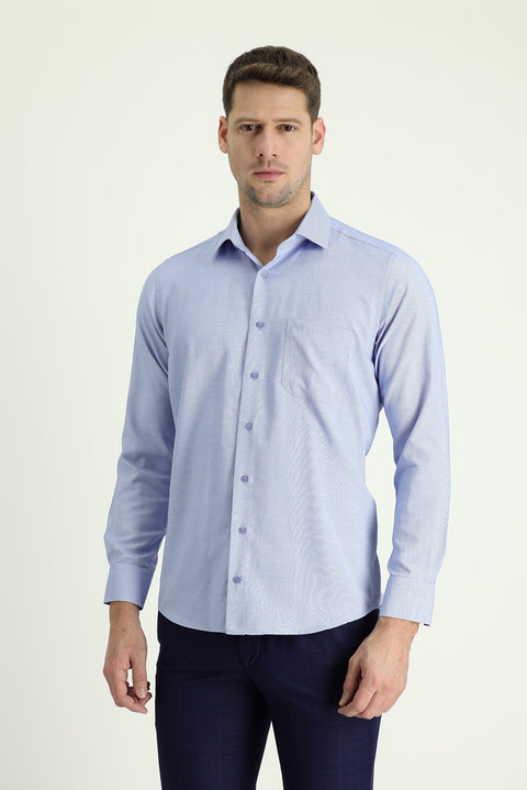 Light Blue Long Sleeve Classic Patterned Cotton Shirt