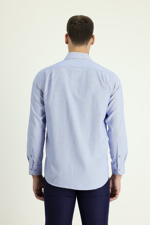 Light Blue Long Sleeve Classic Patterned Cotton Shirt
