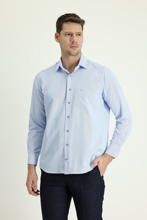 Light Blue Long Sleeve Classic Patterned Cotton Easy-Iron Shirt