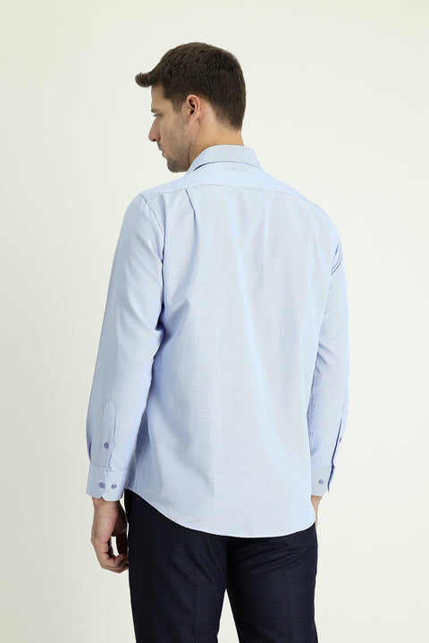 Light Blue Long Sleeve Classic Patterned Cotton Easy-Iron Shirt