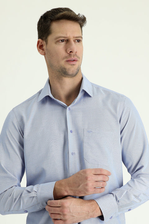 Dark Blue Long Sleeve Classic Patterned Cotton Easy-Iron Shirt