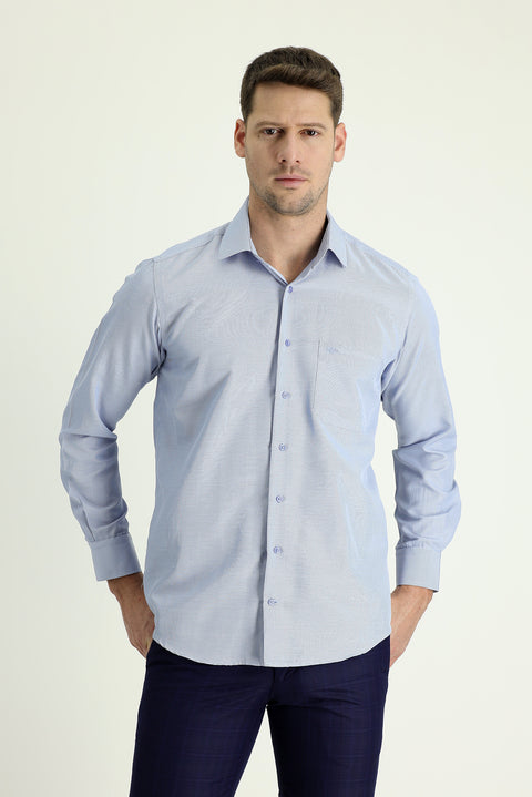 Dark Blue Long Sleeve Classic Patterned Cotton Easy-Iron Shirt