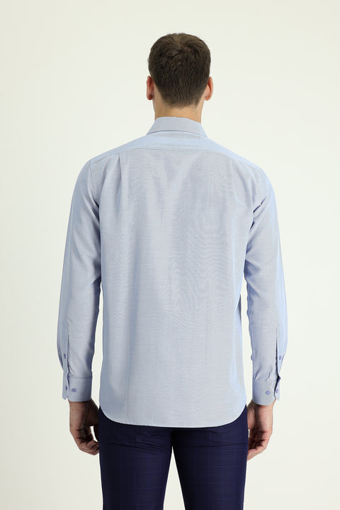 Dark Blue Long Sleeve Classic Patterned Cotton Easy-Iron Shirt