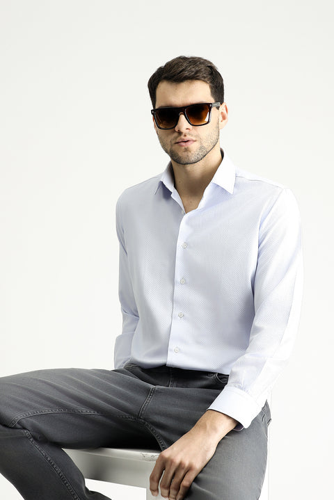 Light Blue Long Sleeve Classic Patterned Cotton Shirt