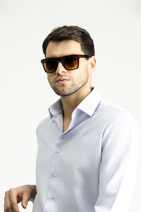 Light Blue Long Sleeve Classic Patterned Cotton Shirt