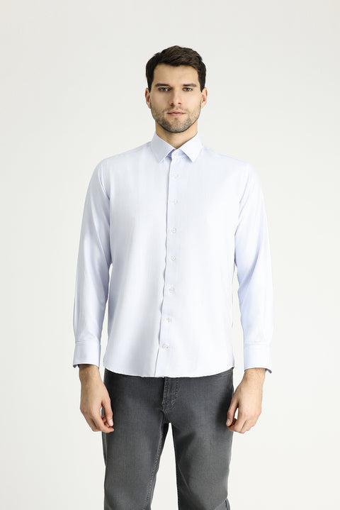 Light Blue Long Sleeve Classic Patterned Cotton Shirt