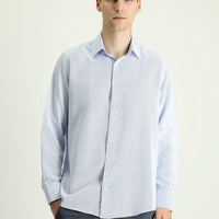 Light Blue Long Sleeve Classic Patterned Cotton Easy-Iron Shirt