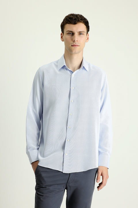 Light Blue Long Sleeve Classic Patterned Cotton Easy-Iron Shirt