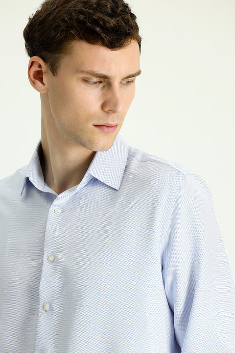 Light Blue Long Sleeve Classic Patterned Cotton Easy-Iron Shirt