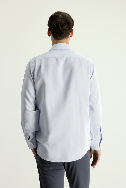 Light Blue Long Sleeve Classic Patterned Cotton Easy-Iron Shirt