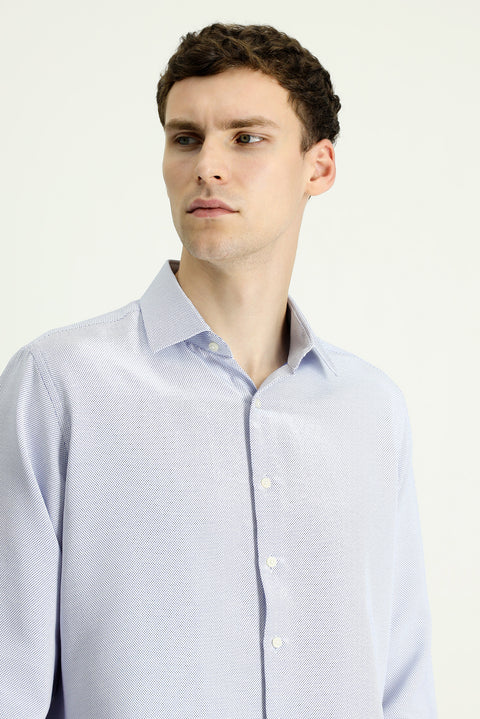 Dark Blue Long Sleeve Classic Patterned Cotton Easy-Iron Shirt