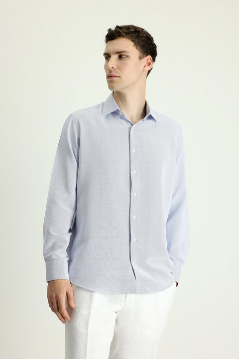Dark Blue Long Sleeve Classic Patterned Cotton Easy-Iron Shirt