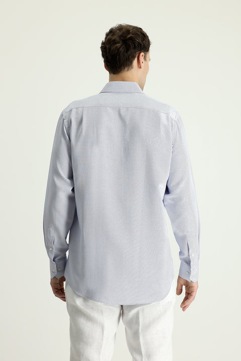 Dark Blue Long Sleeve Classic Patterned Cotton Easy-Iron Shirt
