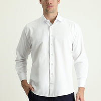 White Long-Sleeve Classic Patterned Cotton Easy-Iron Shirt