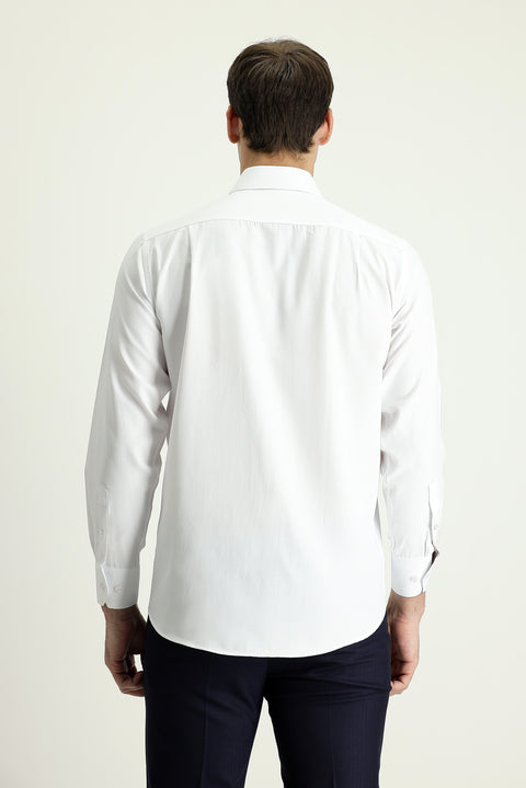 White Long-Sleeve Classic Patterned Cotton Easy-Iron Shirt