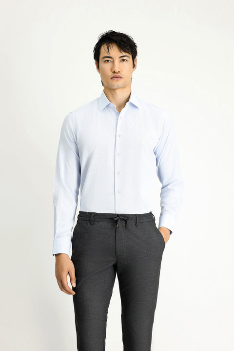 Light Blue Long Sleeve Classic Patterned Cotton Easy-Iron Shirt