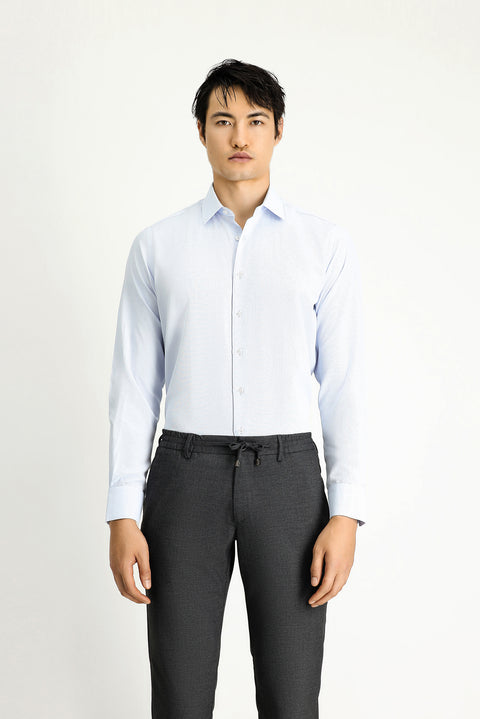 Light Blue Long Sleeve Classic Patterned Cotton Easy-Iron Shirt