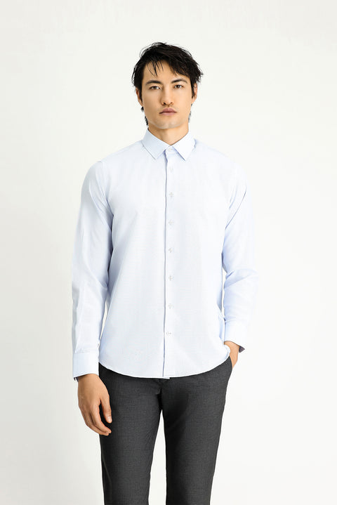 Light Blue Long Sleeve Classic Patterned Cotton Easy-Iron Shirt