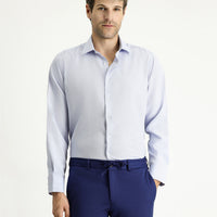 Blue Long-Sleeve Classic Patterned Cotton Easy-Iron Shirt