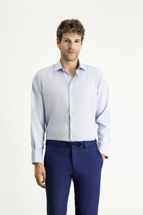 Blue Long-Sleeve Classic Patterned Cotton Easy-Iron Shirt