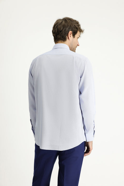 Blue Long-Sleeve Classic Patterned Cotton Easy-Iron Shirt