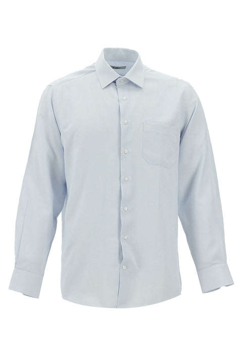 Light Blue Long Sleeve Classic Patterned Cotton Easy-Iron Shirt