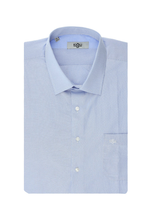 Light Blue Long Sleeve Classic Patterned Cotton Easy-Iron Shirt