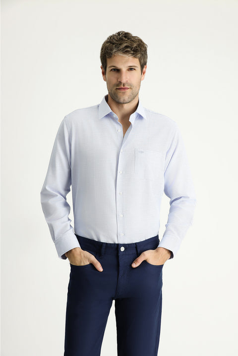 Light Blue Long Sleeve Classic Patterned Cotton Easy-Iron Shirt
