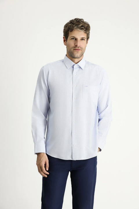 Light Blue Long Sleeve Classic Patterned Cotton Easy-Iron Shirt