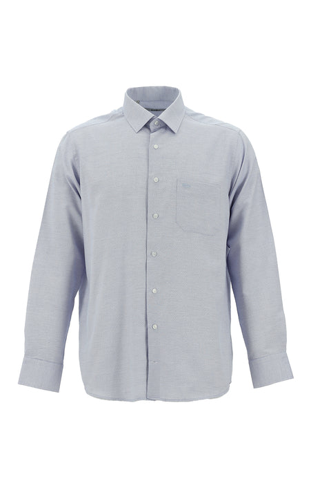 Blue Long-Sleeve Classic Patterned Cotton Easy-Iron Shirt