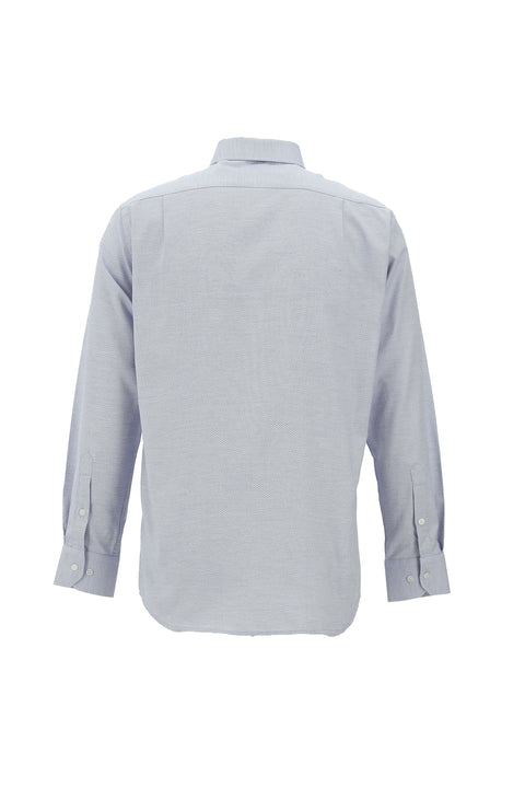 Blue Long-Sleeve Classic Patterned Cotton Easy-Iron Shirt
