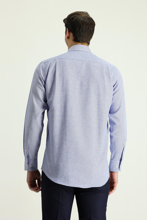 Dark Blue Long Sleeve Classic Patterned Cotton Easy-Iron Shirt