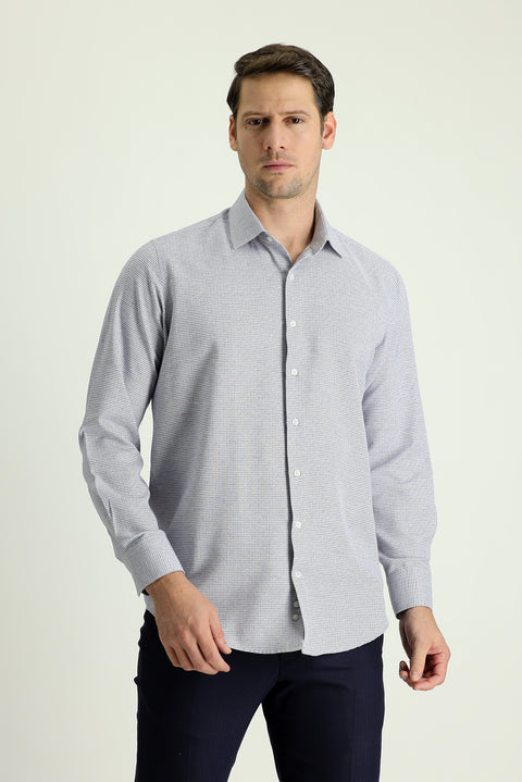 Light Brown Long Sleeve Classic Patterned Cotton Easy-Iron Shirt