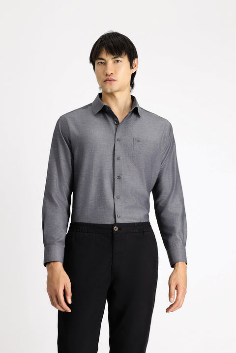 Dark Anthracite Long Sleeve Classic Patterned Cotton Easy-Iron Shirt