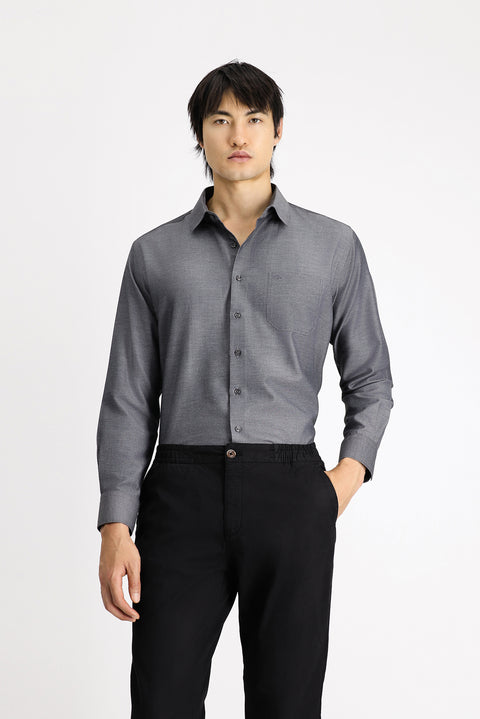 Dark Anthracite Long Sleeve Classic Patterned Cotton Easy-Iron Shirt