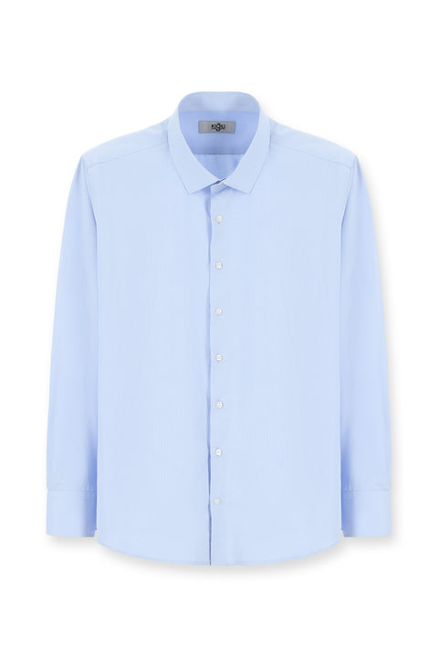 Light Blue Long Sleeve Classic Patterned Cotton Easy-Iron Shirt