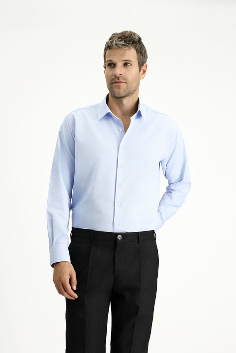 Light Blue Long Sleeve Classic Patterned Cotton Easy-Iron Shirt