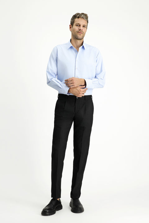 Light Blue Long Sleeve Classic Patterned Cotton Easy-Iron Shirt