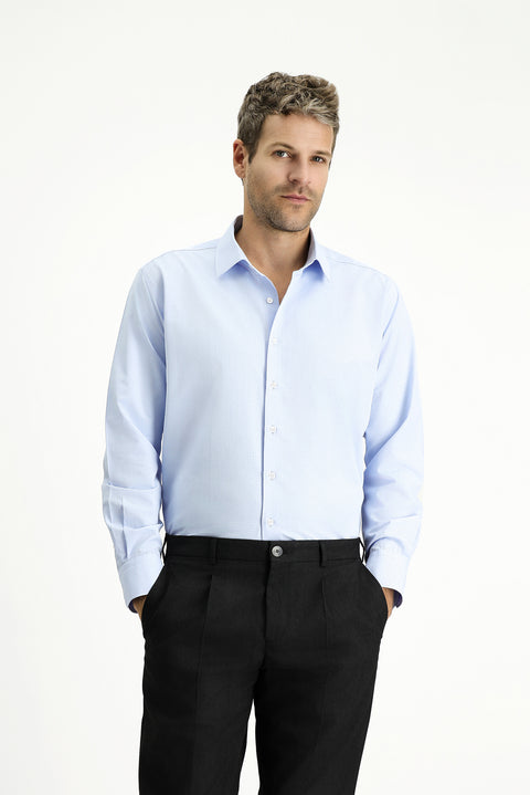 Light Blue Long Sleeve Classic Patterned Cotton Easy-Iron Shirt
