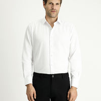 White Long-Sleeve Classic Patterned Cotton Easy-Iron Shirt
