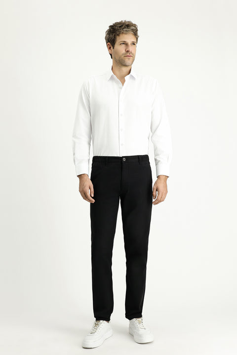 White Long-Sleeve Classic Patterned Cotton Easy-Iron Shirt