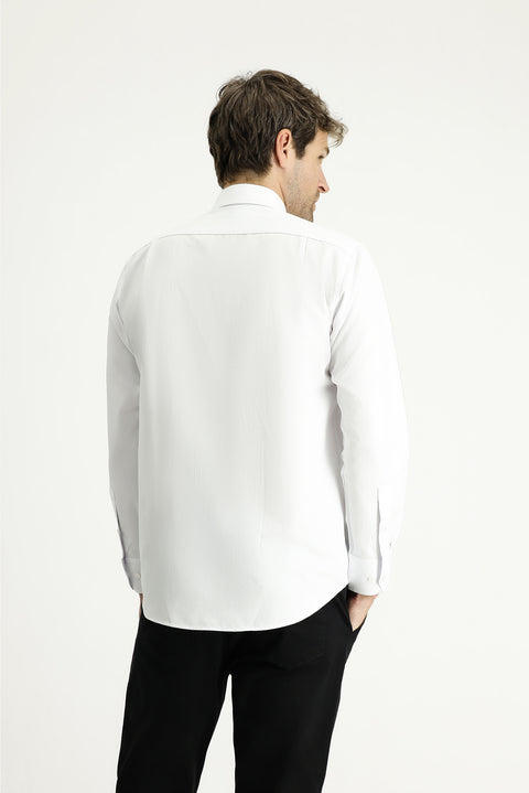 White Long-Sleeve Classic Patterned Cotton Easy-Iron Shirt