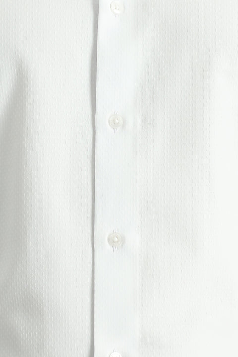 White Long-Sleeve Classic Patterned Cotton Easy-Iron Shirt