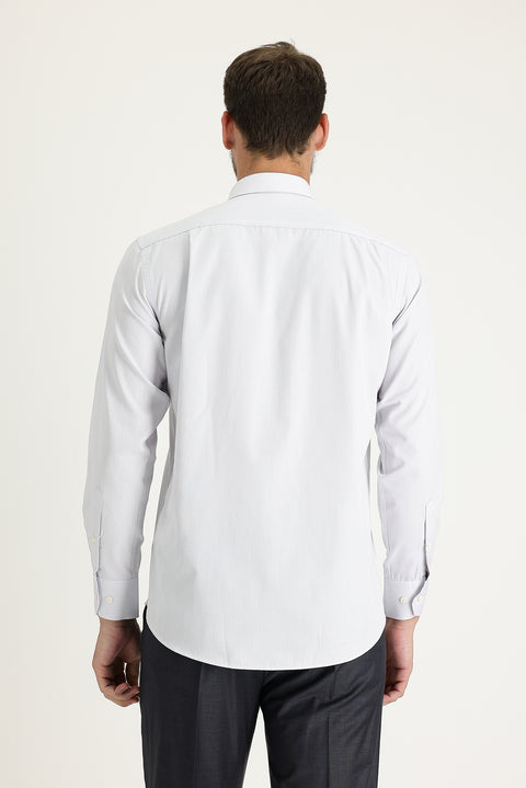 Light Grey Long Sleeve Regular Fit Patterned Cotton Easy-Iron Button-Down Collar Shirt