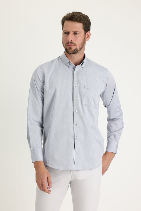 Medium Navy Long Sleeve Regular Fit Patterned Cotton Easy-Iron Button-Down Collar Shirt