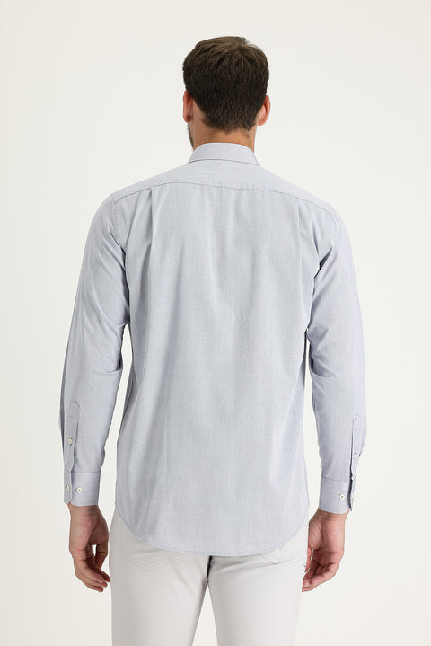 Medium Navy Long Sleeve Regular Fit Patterned Cotton Easy-Iron Button-Down Collar Shirt