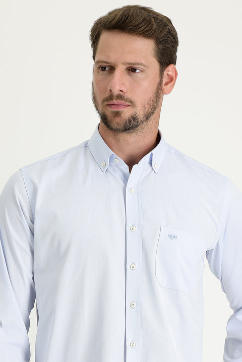 Light Blue Long Sleeve Regular Fit Patterned Cotton Easy-Iron Button-Down Collar Shirt